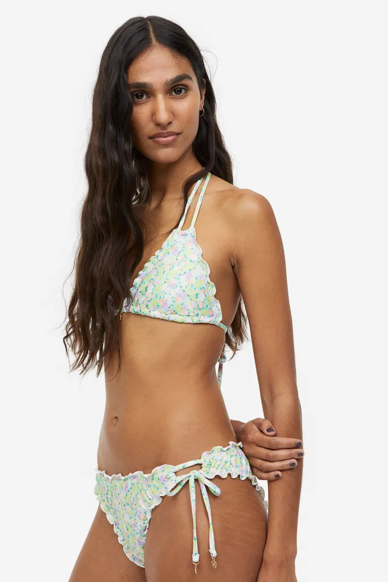 H&M Tie Bikini Bottoms, Light Green/Floral