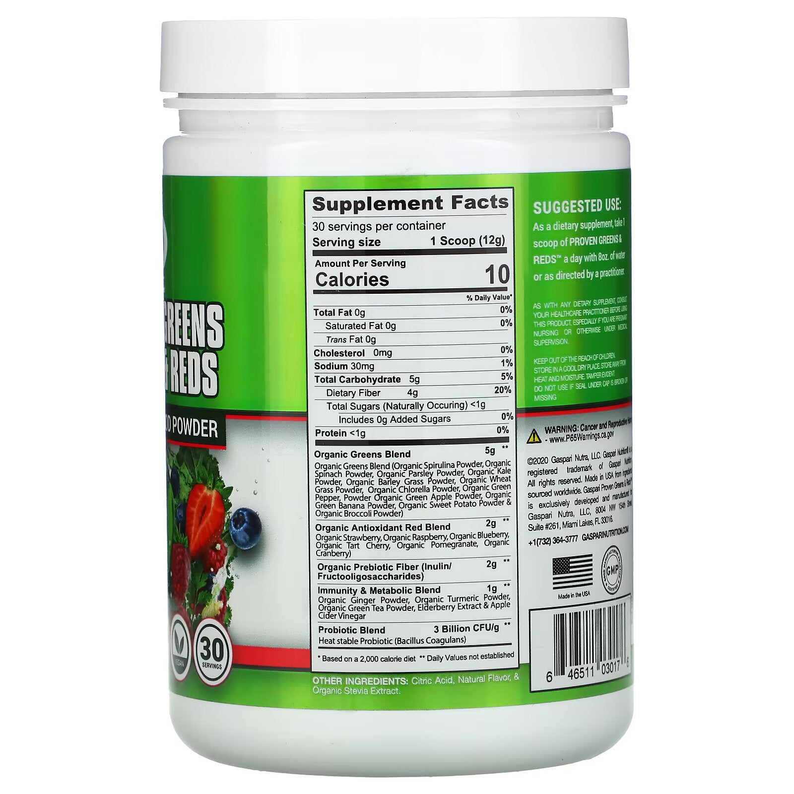 Gaspari Nutrition Proven Greens & Reds superfood powder with high nutritional content Natural Flavored, 360 g (12.69 oz)