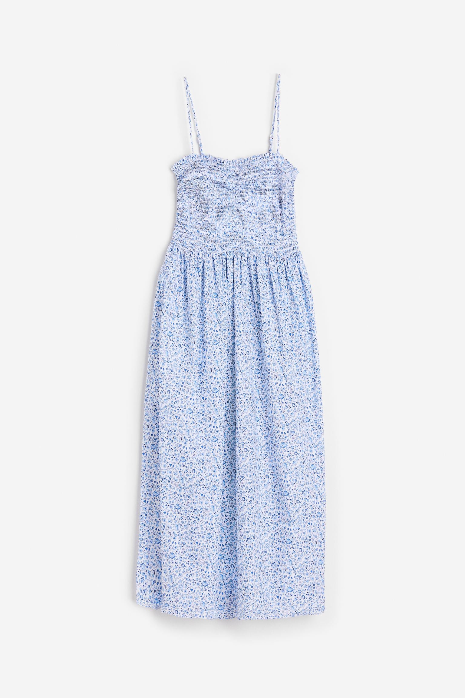 H&M Smocked Cotton dress, white/blue