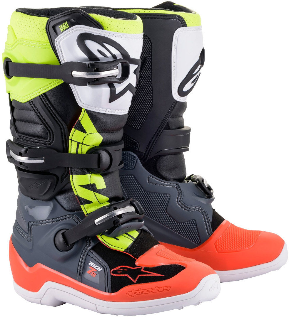 حذاء موتوكروس Alpinestars Tech 7S للشباب، رمادي/أصفر/أحمر