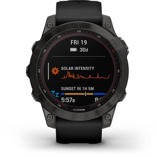 ساعة Garmin Fenix ​​7 Sapphire Solar الذكية، تيتانيوم أسود DLC مع حزام أسود