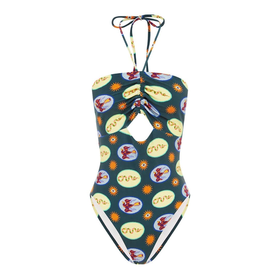 ALÉMAIS Guardian Ruched One Piece Swimsuit, Greenish Blue/Multicolor