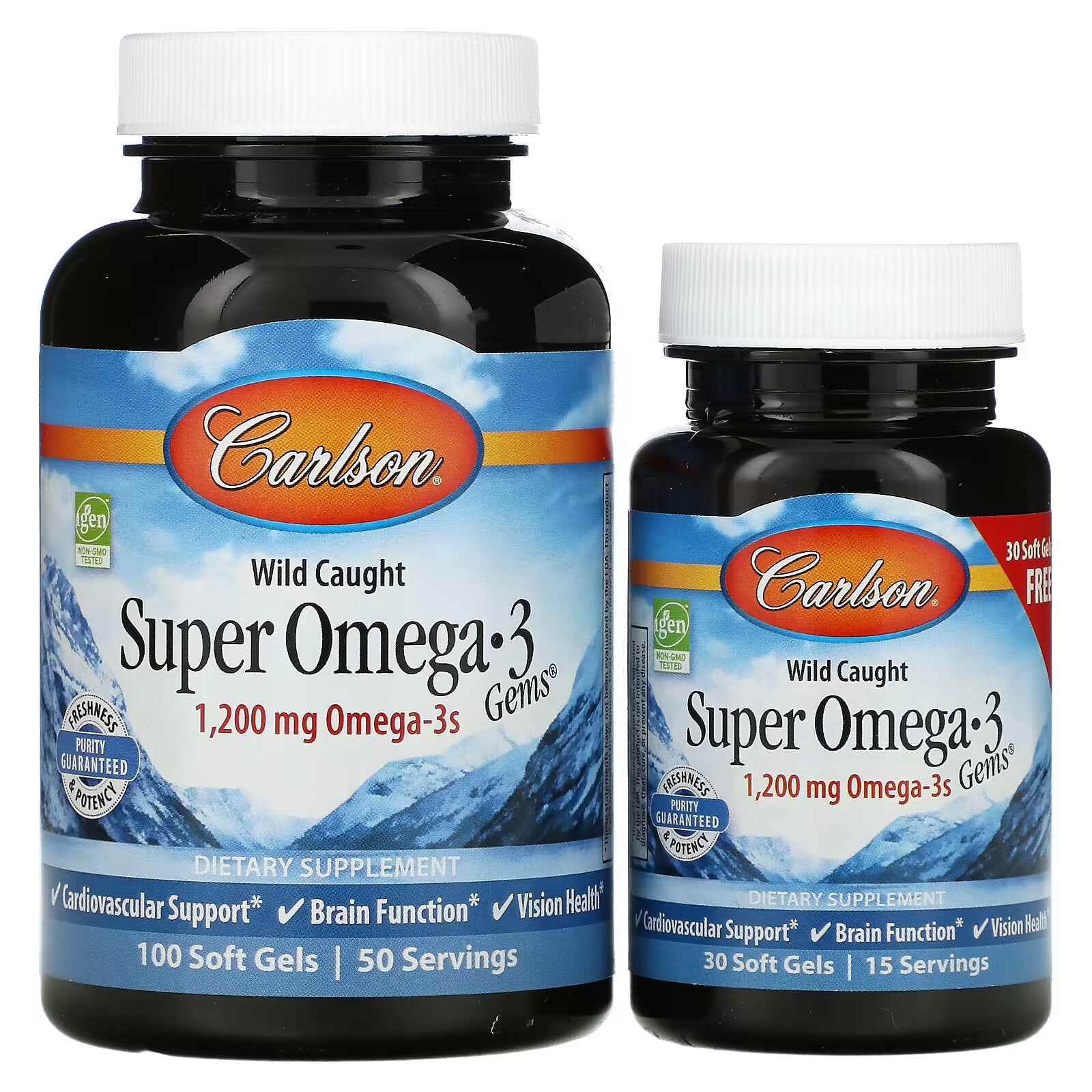 Carlson, Wild Caught Super Omega-3 Gems, High Potency Omega-3s from Saltwater Fish, 600 mg 100 plus 30 capsules