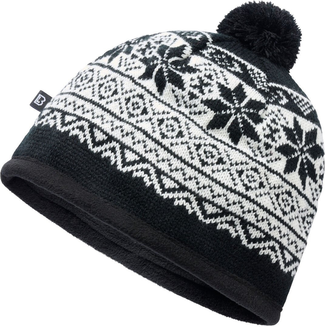 Brandit Snow hat with pompom, black/white