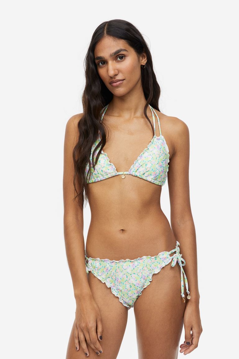 H&M Tie Bikini Bottoms, Light Green/Floral