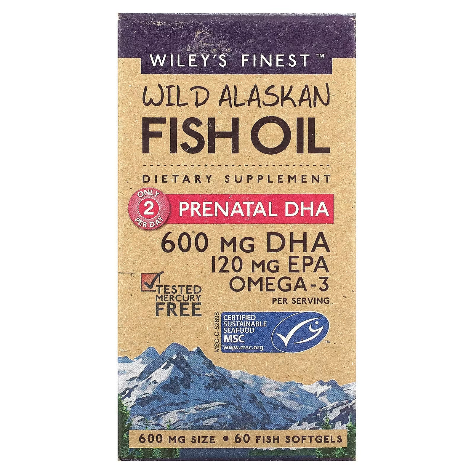 Wiley's Finest, Alaskan Fish Oil, Prenatal DHA, 600 mg, 60 Fish Softgels