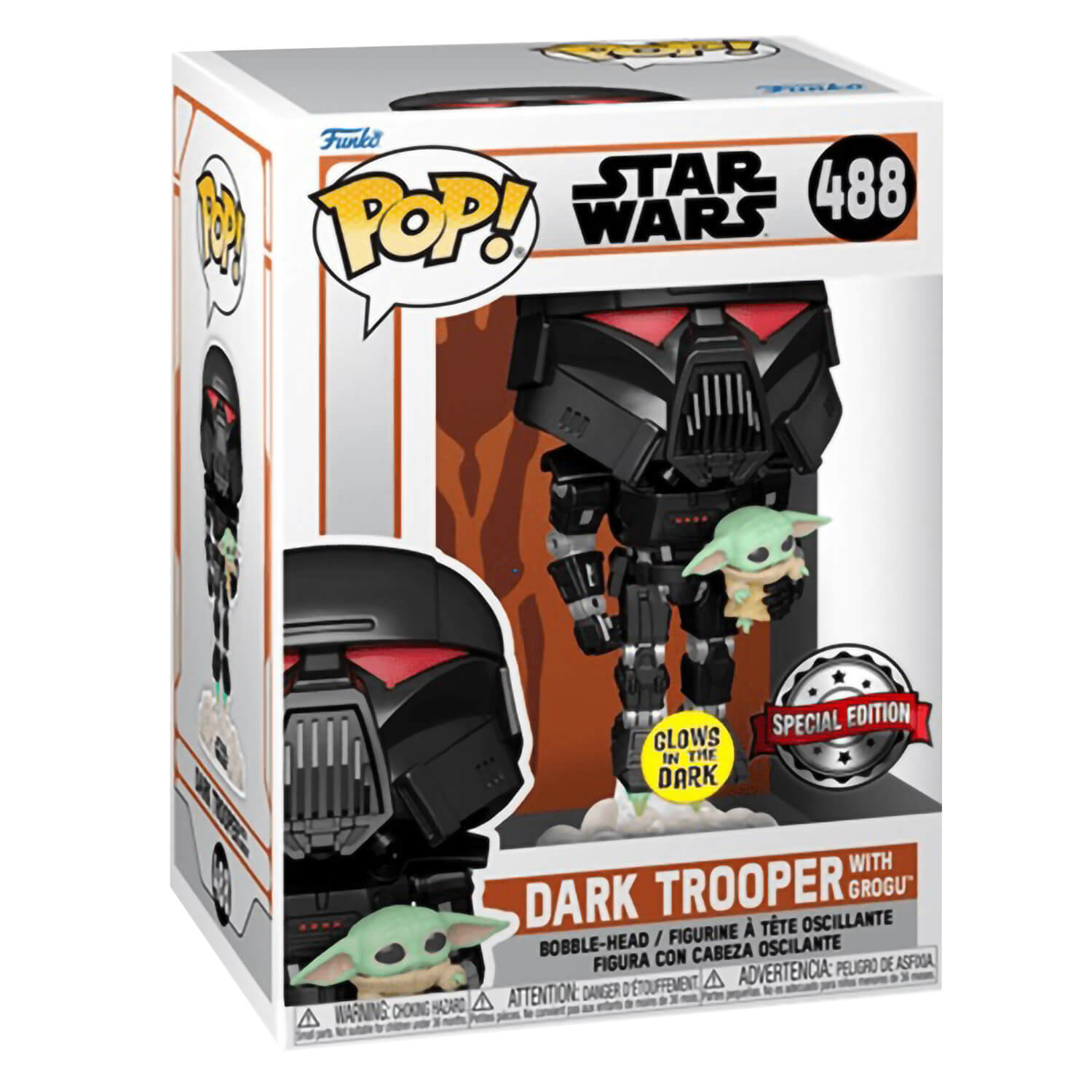 Funko POP! Star Wars: The Mandalorian Dark Trooper With Grogu Glow-in-The-Dark