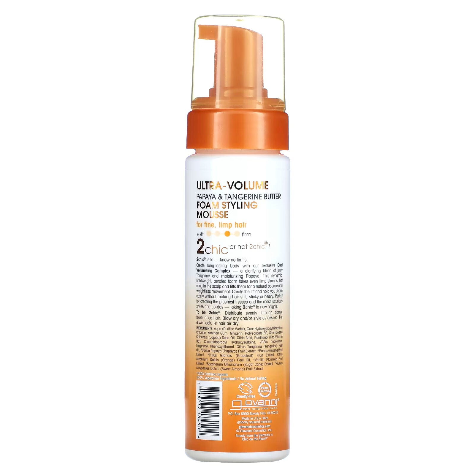 Giovanni, 2chic, hair styling and ultra-volume mousse for fine and weak hair, papaya and tangerine oil, 207 ml (7 fl. oz.)