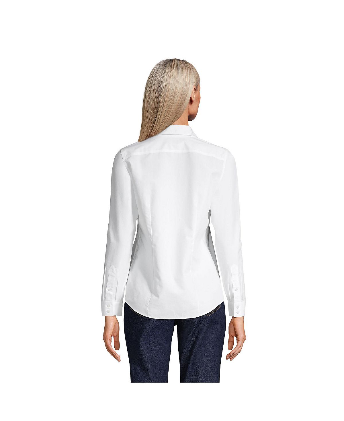 Lands' End Women's Wrinkle Free Shirt Without Iron Buttons Front, White