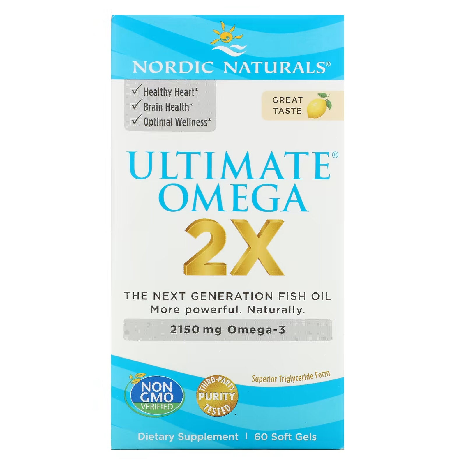 Nordic Naturals, Ultimate Omega 2X، ليمون، 1075 مجم، 60 كبسولة