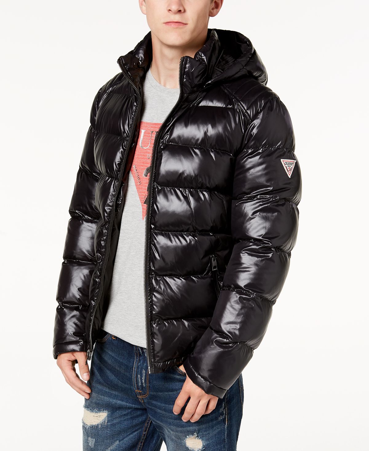 GUESS men's down jacket with hood, black