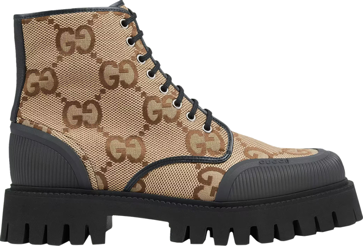 Gucci Lace Up Boot Maxi GG Sneakers - Camel, brown