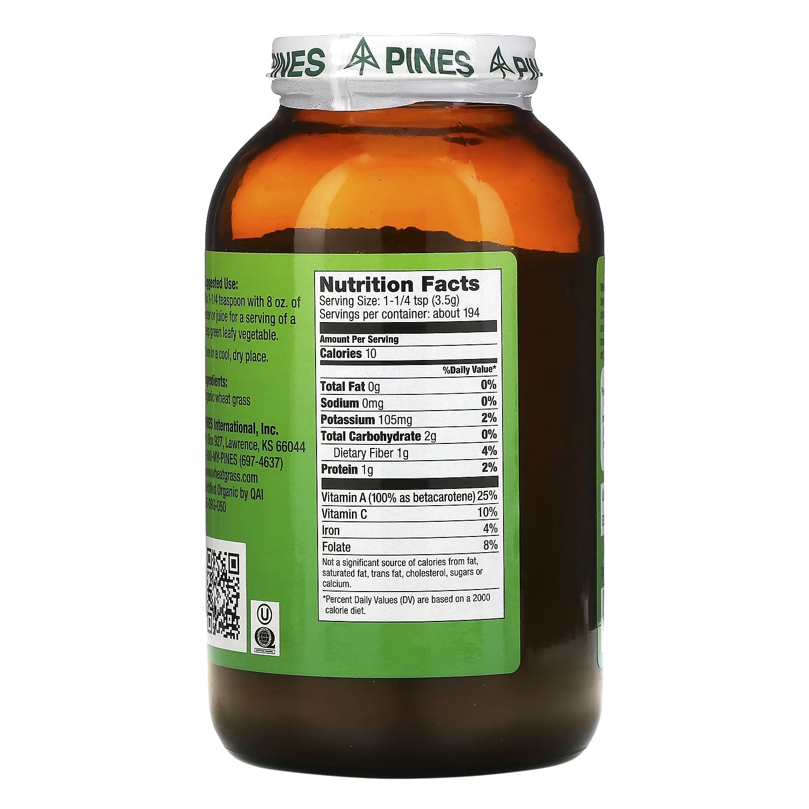 Food Supplement Pines International Wheat Grass, Powder, 680 g