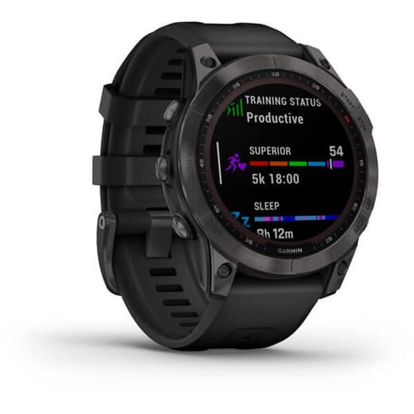 ساعة Garmin Fenix ​​7 Sapphire Solar الذكية، تيتانيوم أسود DLC مع حزام أسود