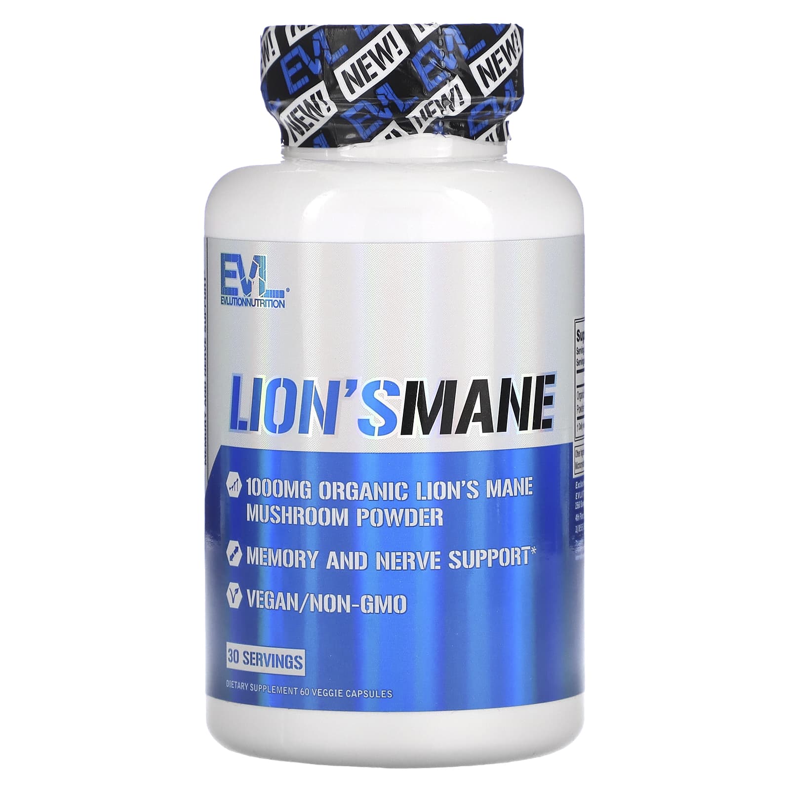 EVLution Nutrition Lion's Mane Supplement, 60 Veggie Capsules