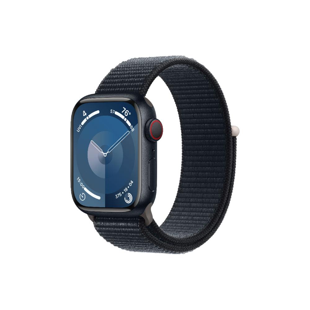 ساعة Apple Watch Series 9 (GPS + Cellular)، مقاس 41 مم، هيكل من الألومنيوم منتصف الليل/حلقة رياضية منتصف الليل - مقاس واحد