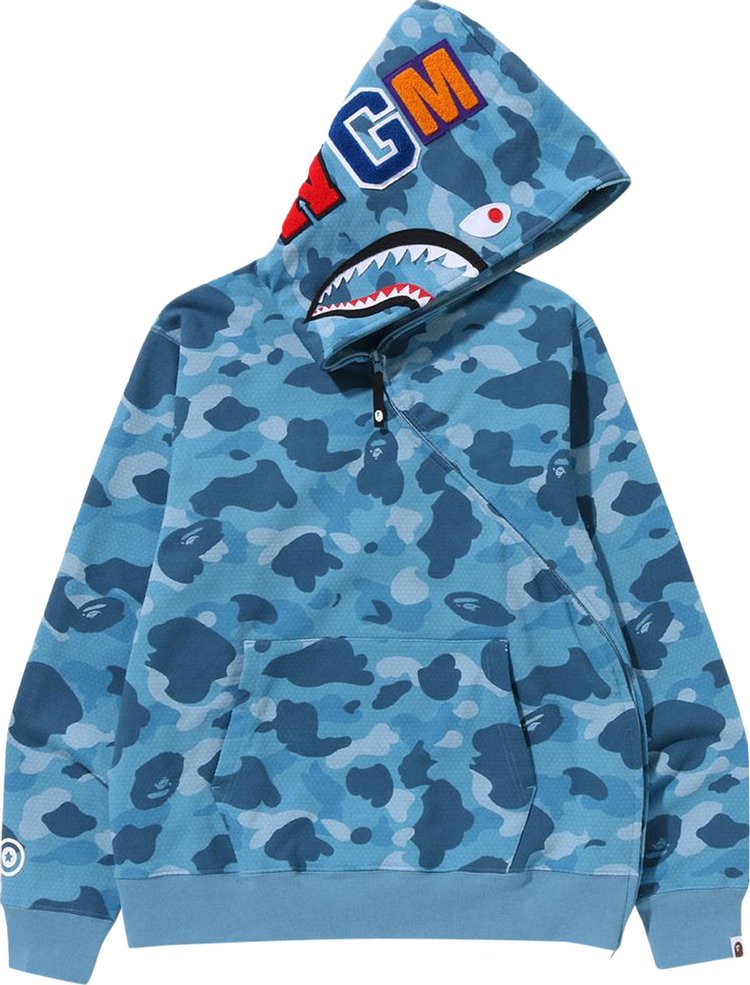 هودي بسحاب كامل من BAPE Honeycomb Camo Shark باللون الأزرق