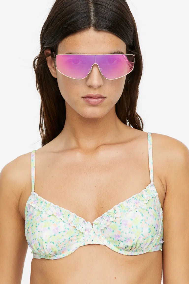 H&M Unlined Bikini Top, Light Green/Floral