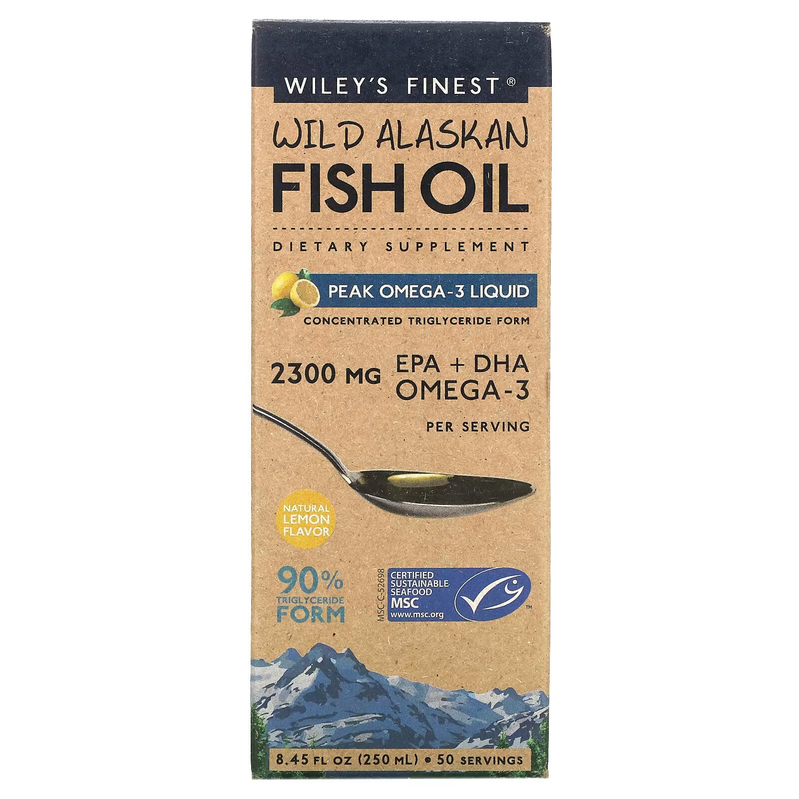 Wiley's Finest, Wild Alaskan Fish Oil, Liquid with maximum omega-3 content, natural lemon flavor, 250 ml (8 45 fl.  ounces)