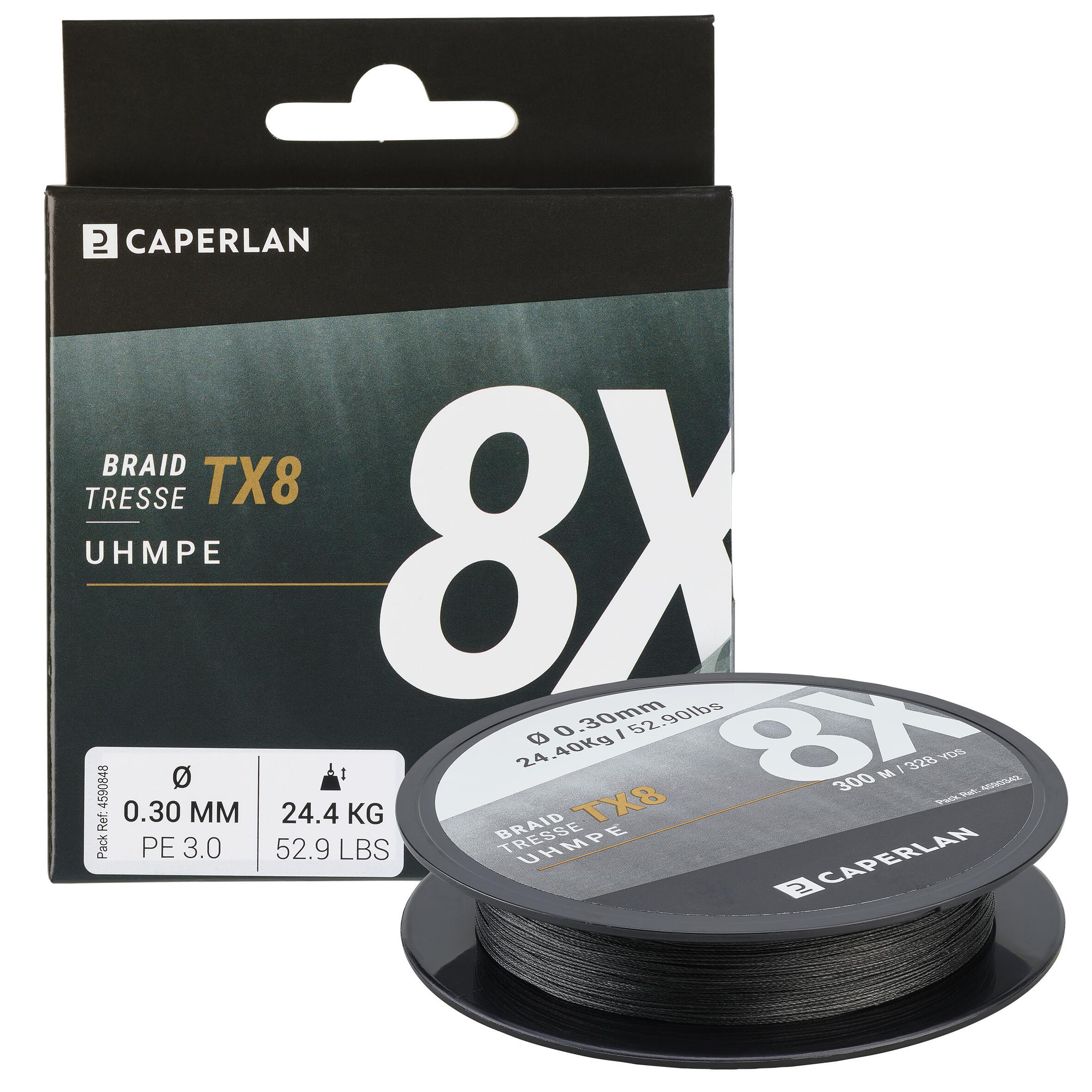 Main line braided TX8 gray 300 m spinning fishing CAPERLAN, carbon gray