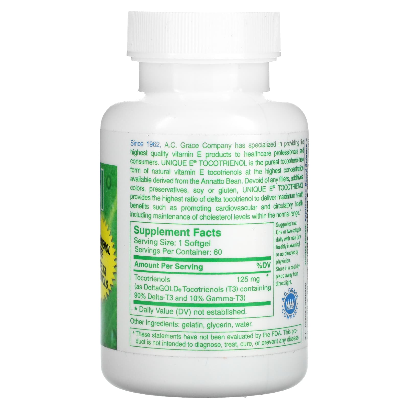 Unique E Tocotrienol, Tocopherol Free, 60 Softgels A.C. Grace Company