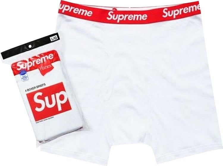 ملابس داخلية بوكسر Supreme x Hanes (عبوة من 4 قطع) "أبيض"، أبيض