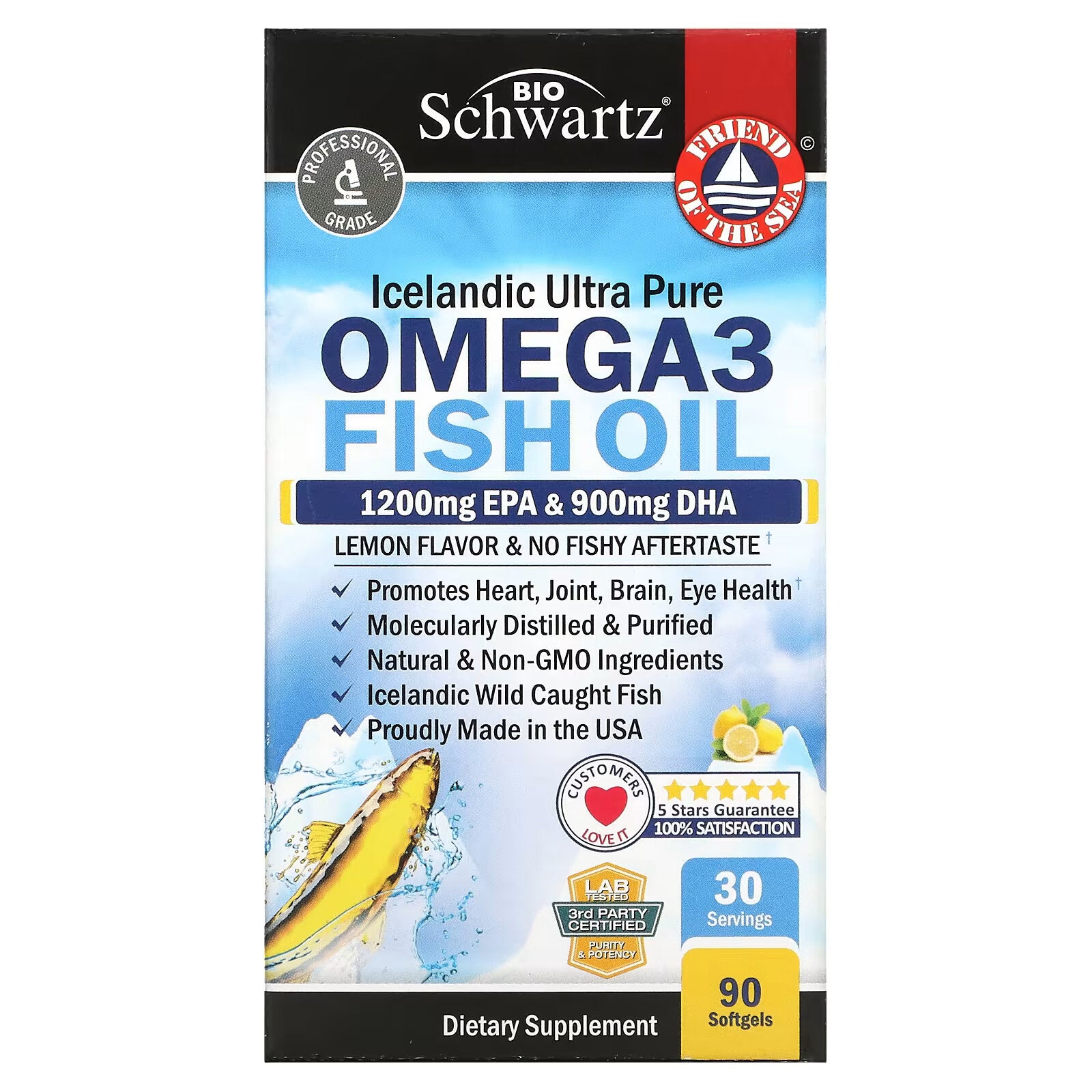 BioSchwartz, Omega-3 Fish Oil, Lemon Flavor, 90 Capsules