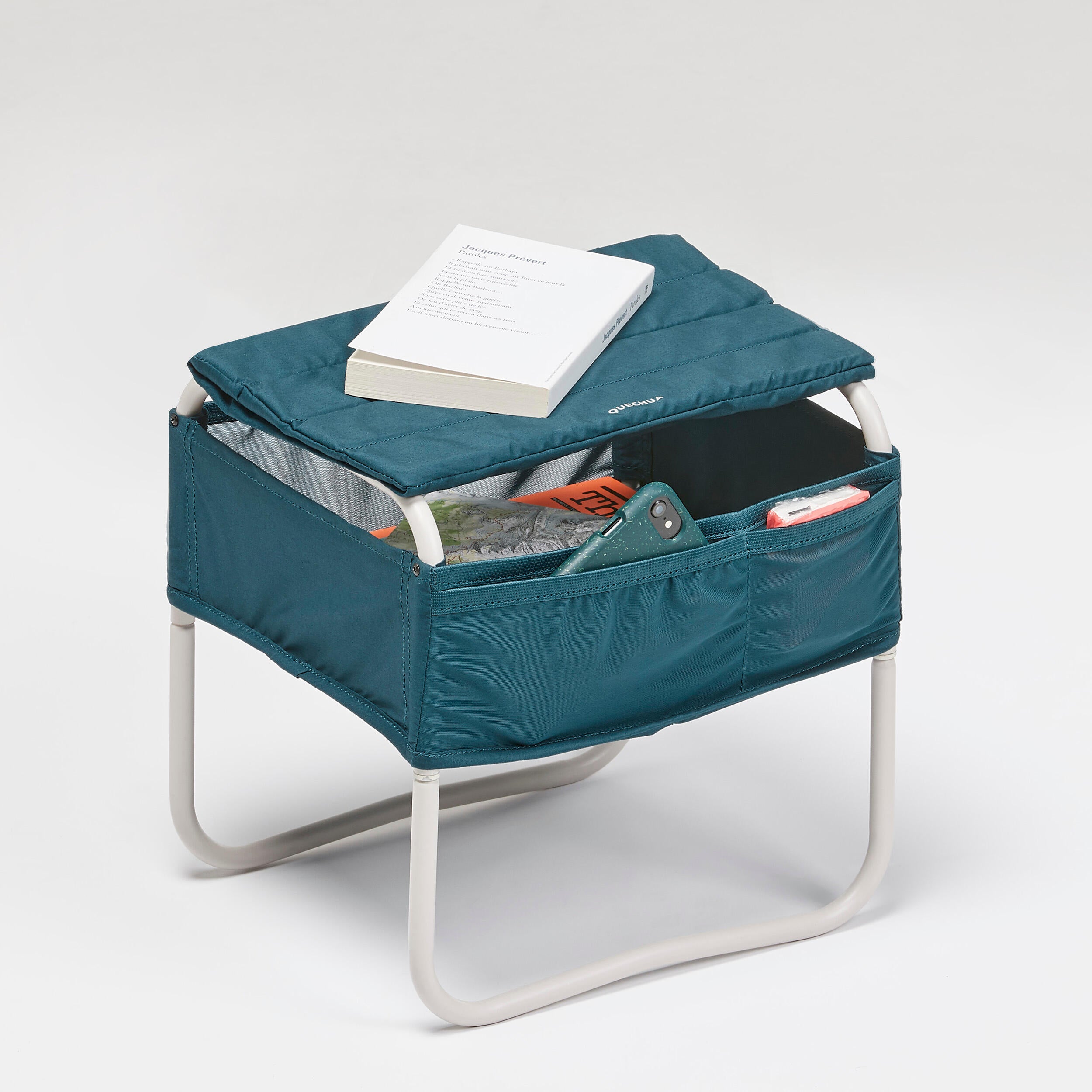 Quechua compact tourist bedside table, languid blue