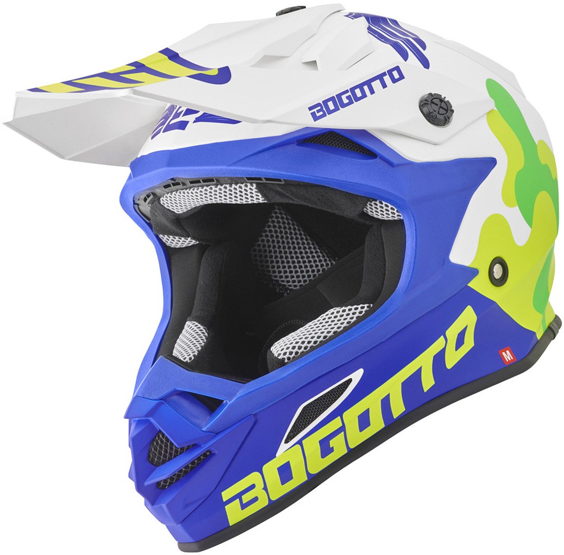 Bogotto V328 Camo Helmet with Logo, White/Blue