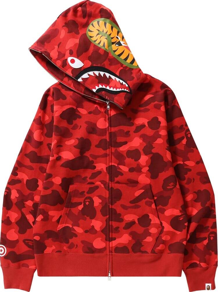 هودي BAPE Color Camo Shark بسحاب كامل "Navy" باللون الأحمر