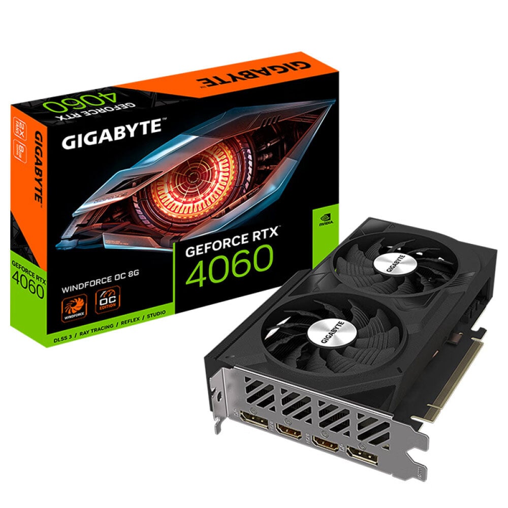 Video card Gigabyte GeForce RTX 4060 Windforce OC 8 GB, black, GV-N4060WF2OC-8GD