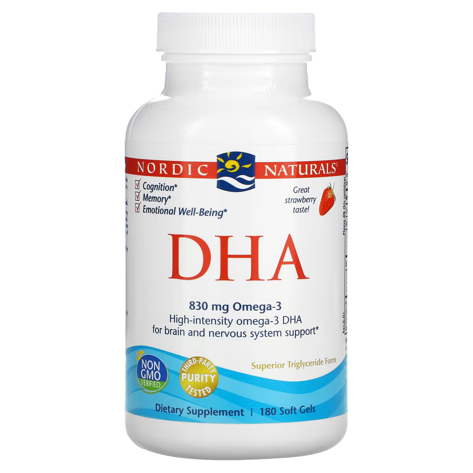 Nordic Naturals, DHA, نكهة الفراولة، 415 مجم، 180 كبسولة هلامية