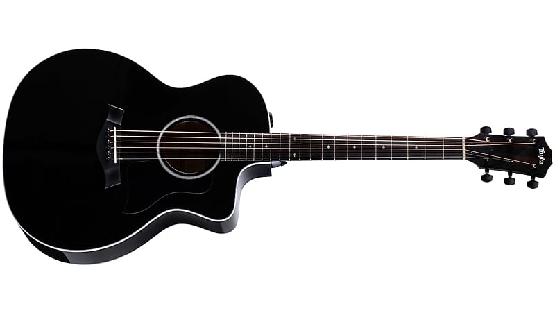 Taylor 214ce-BLK DLX Grand Auditorium Acoustic Electric Guitar Cutaway with Case - Black Finish