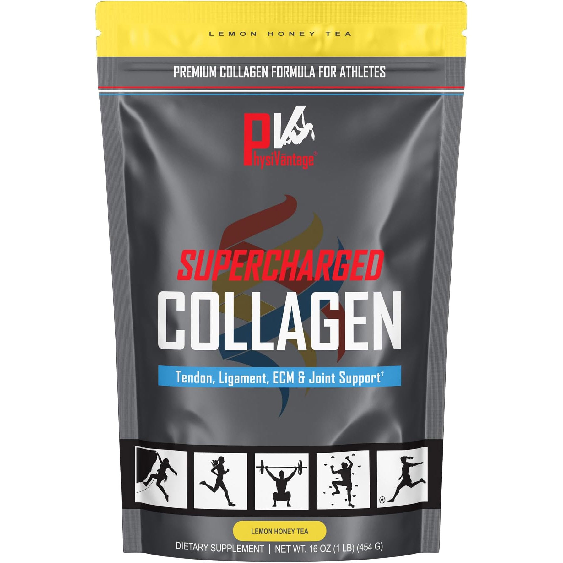 Collagen PhysiVantage Supercharged Powder With Vitamin C + BCAAs Advanced Formula Peptides Lemon Honey Tea, 454 g