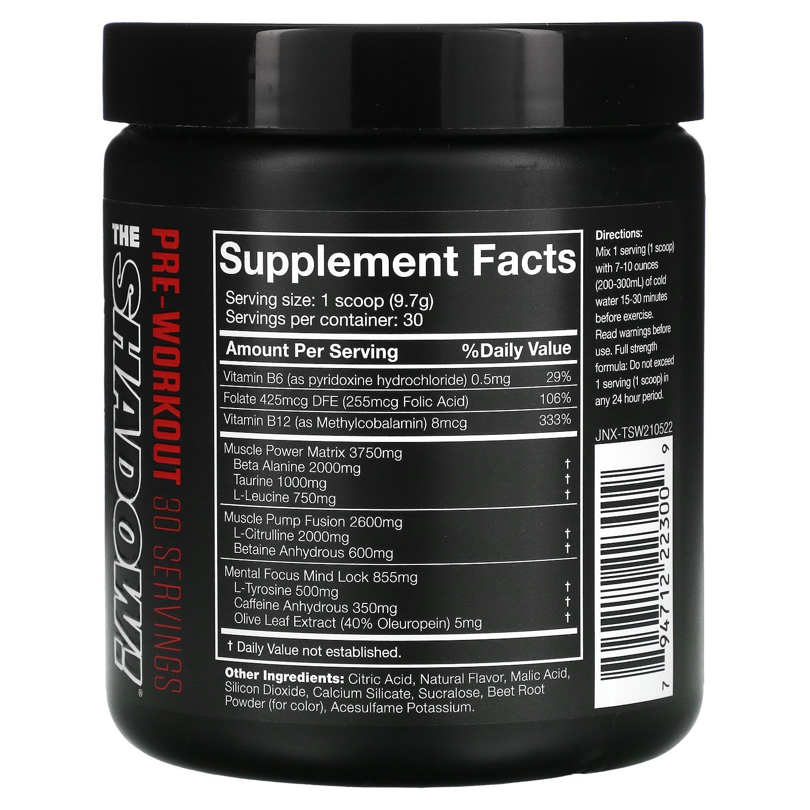 JNX Sports The Shadow Dietary Supplement, Pre-Workout, Watermelon, 291 g