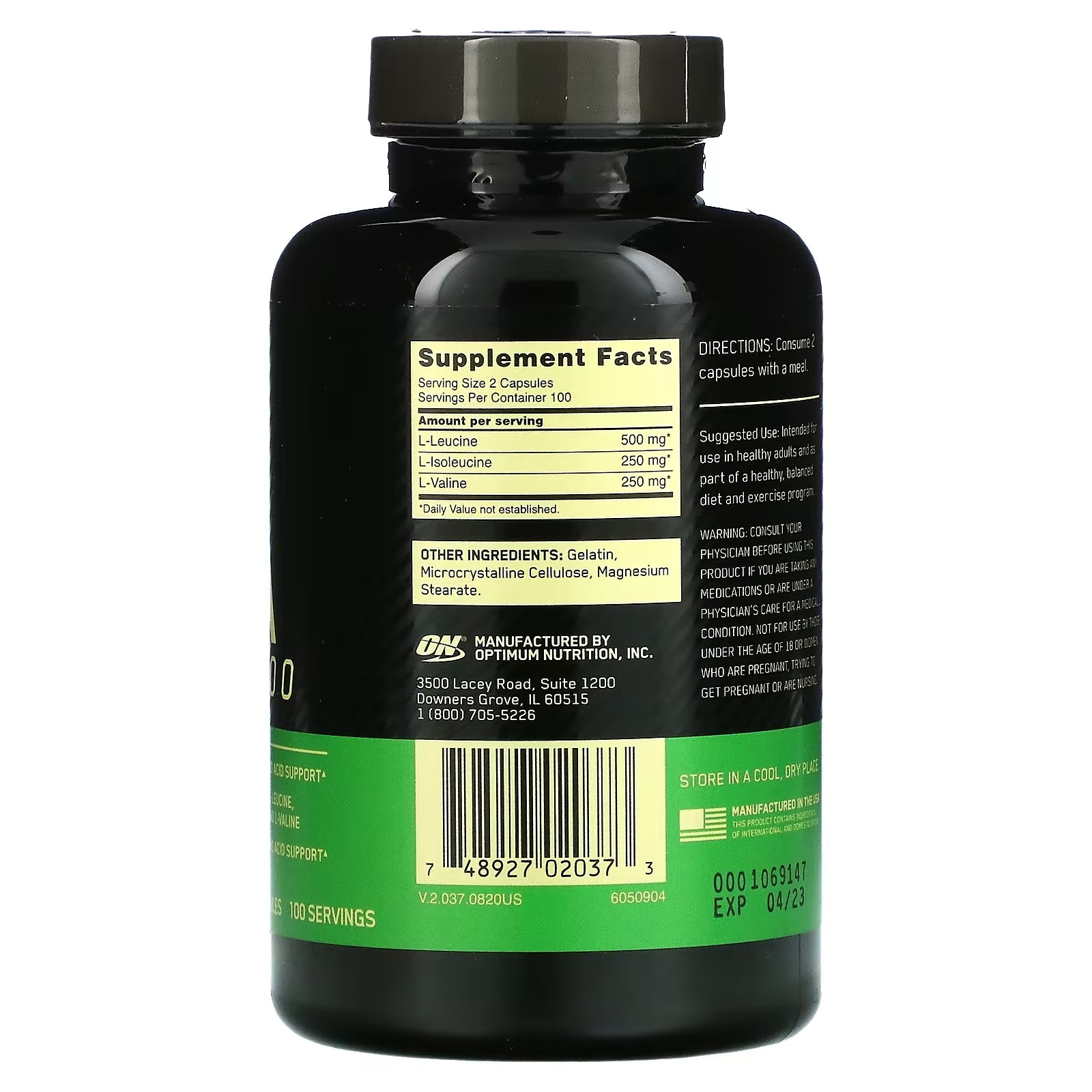 Optimum Nutrition BCAA 1000 500 مجم، 200 كبسولة