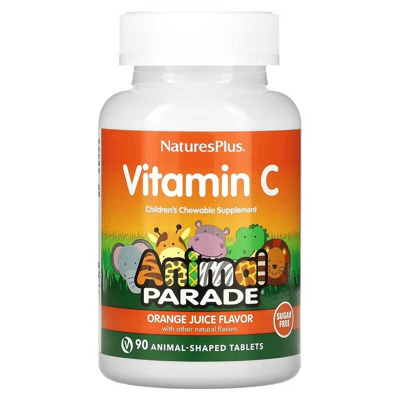 NaturesPlus Animal Parade Children's Vitamin C Supplement Orange Juice, 90 Tablets