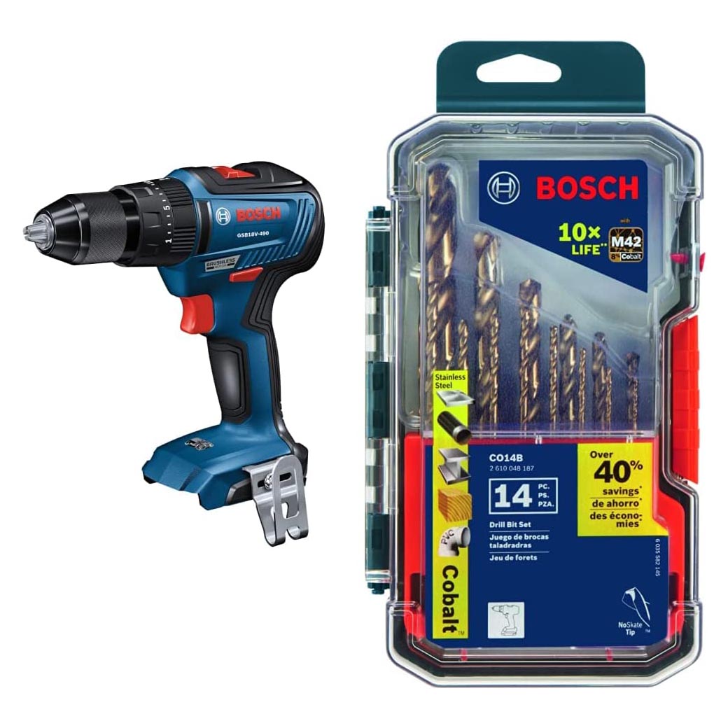 Impact drill/driver Bosch GSB18V-490N 18V (without battery) + Drill set Bosch Cobalt M42 CO14B 14 pcs