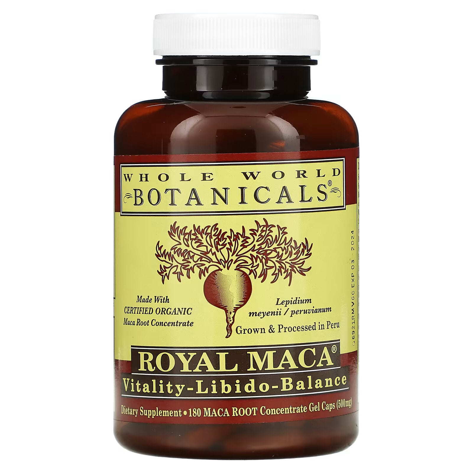 Whole World Botanicals, Royal Maca، 250 مجم، 180 كبسولة