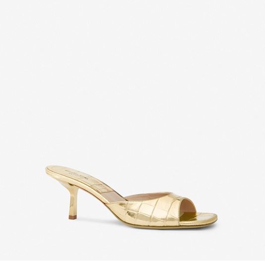 Michael Kors Anita Metallic Crocodile Embossed Heeled Mule, Gold