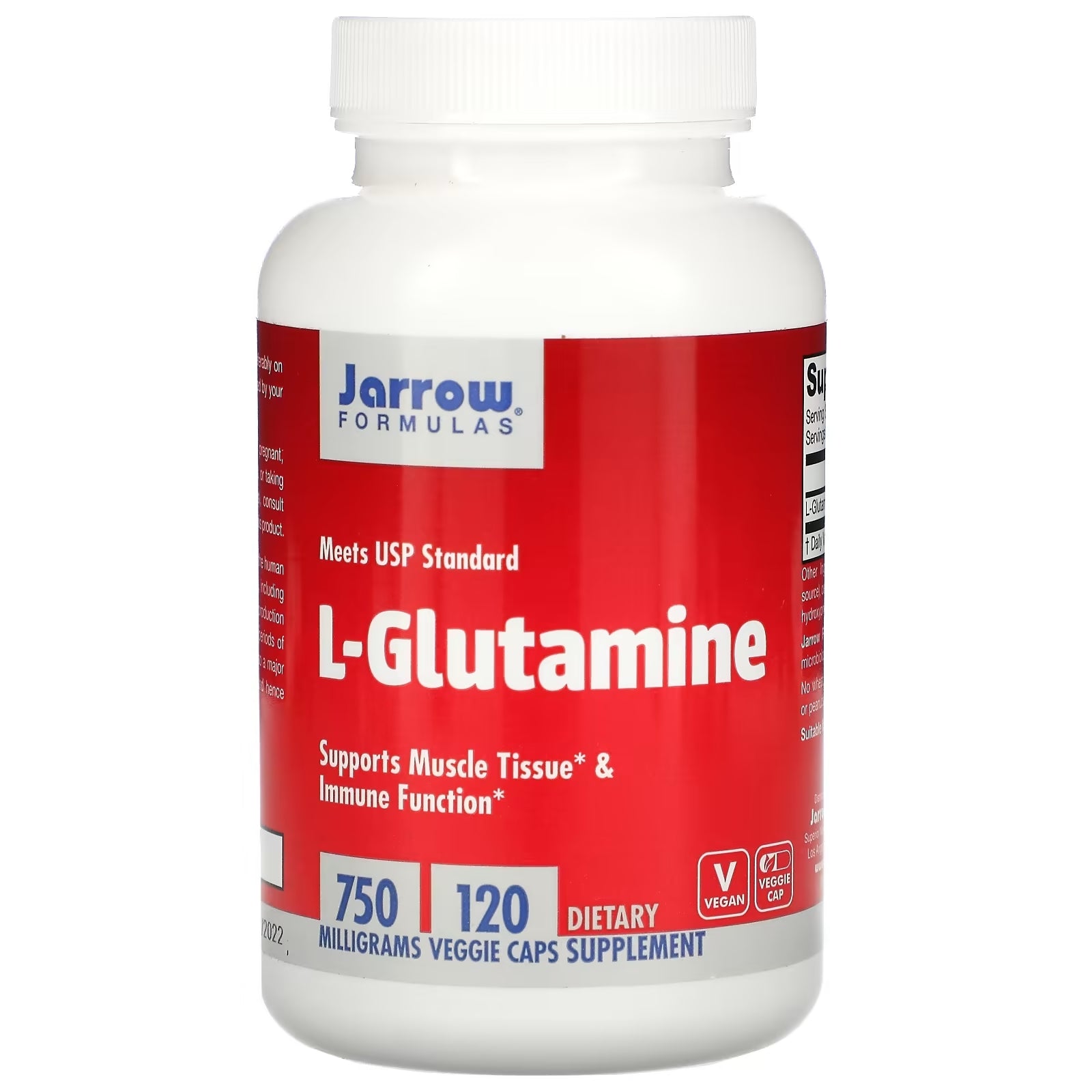 Jarrow Formulas L-Glutamine 750 mg, 120 Vegetarian Capsules