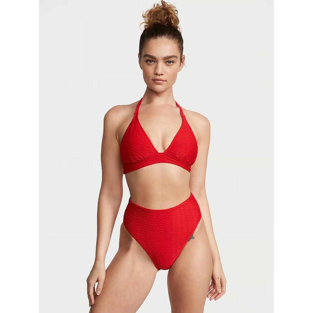 Victoria's Secret Swim Mix & Match Removable Push-Up Halter Fishnet Bikini Top, Red