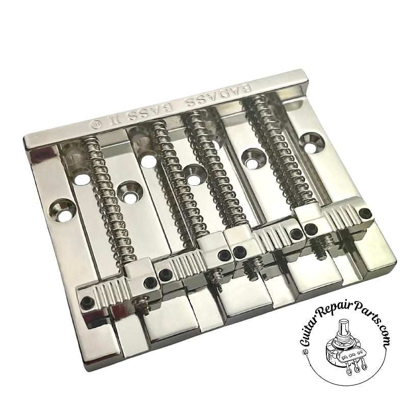 Leo Quan Badass II Hi-Mass 4 String Bass Bridge w .  Fluted Saddles - Nickel Allparts Badass II Hi-Mass 4 String Bass Bridge w .  Grooved Saddles -