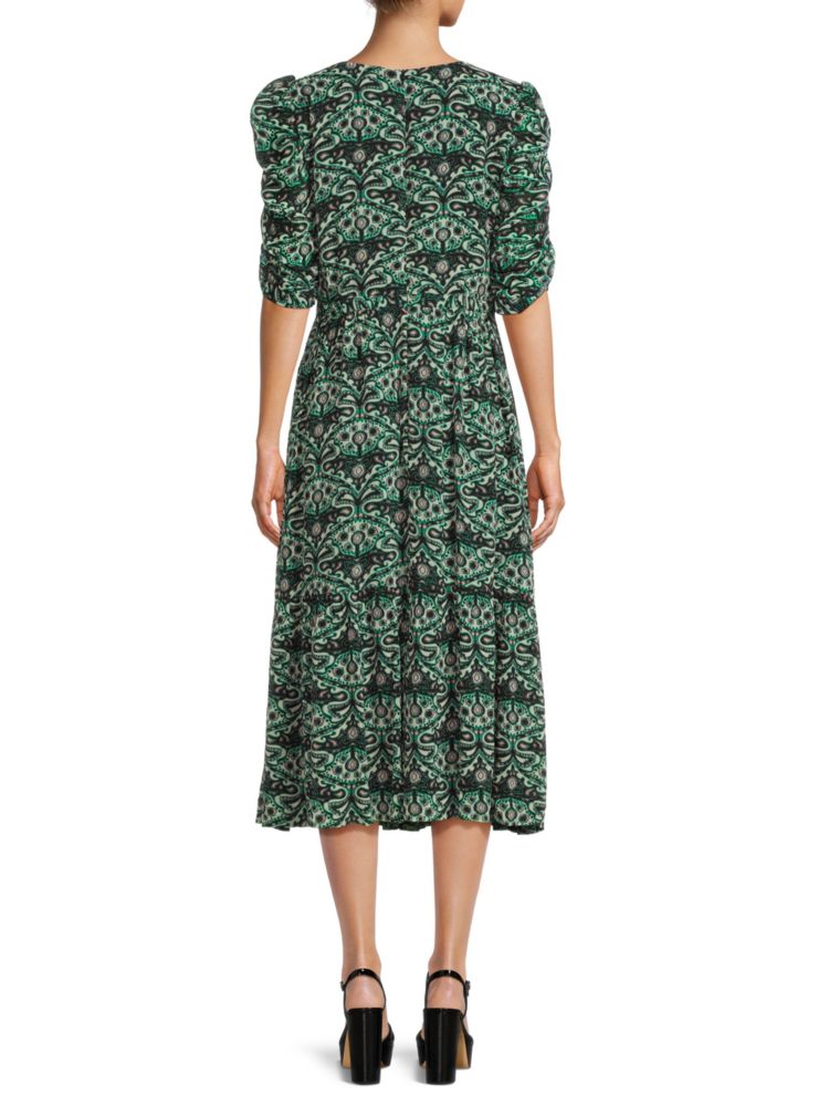 Ba&Sh Floral Peasant Midi Dress in Vert Tuileries