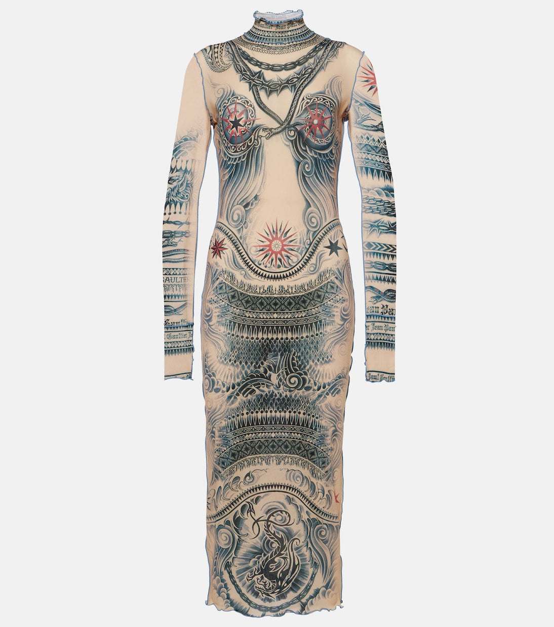 Transparent midi dress from the Jean Paul Gaultier tattoo collection, multicolor