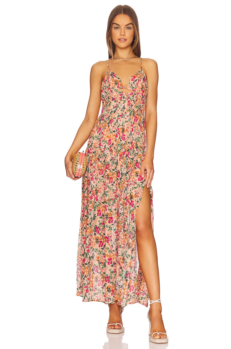 ASTR the Label Tropics Dress in Peach Fuchsia Floral