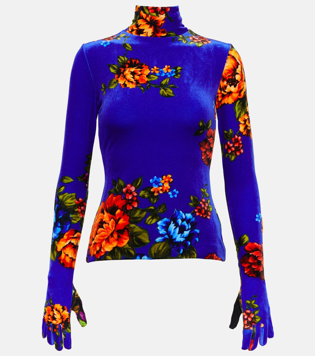 Velvet turtleneck with floral print and gloves VETEMENTS, multicolored