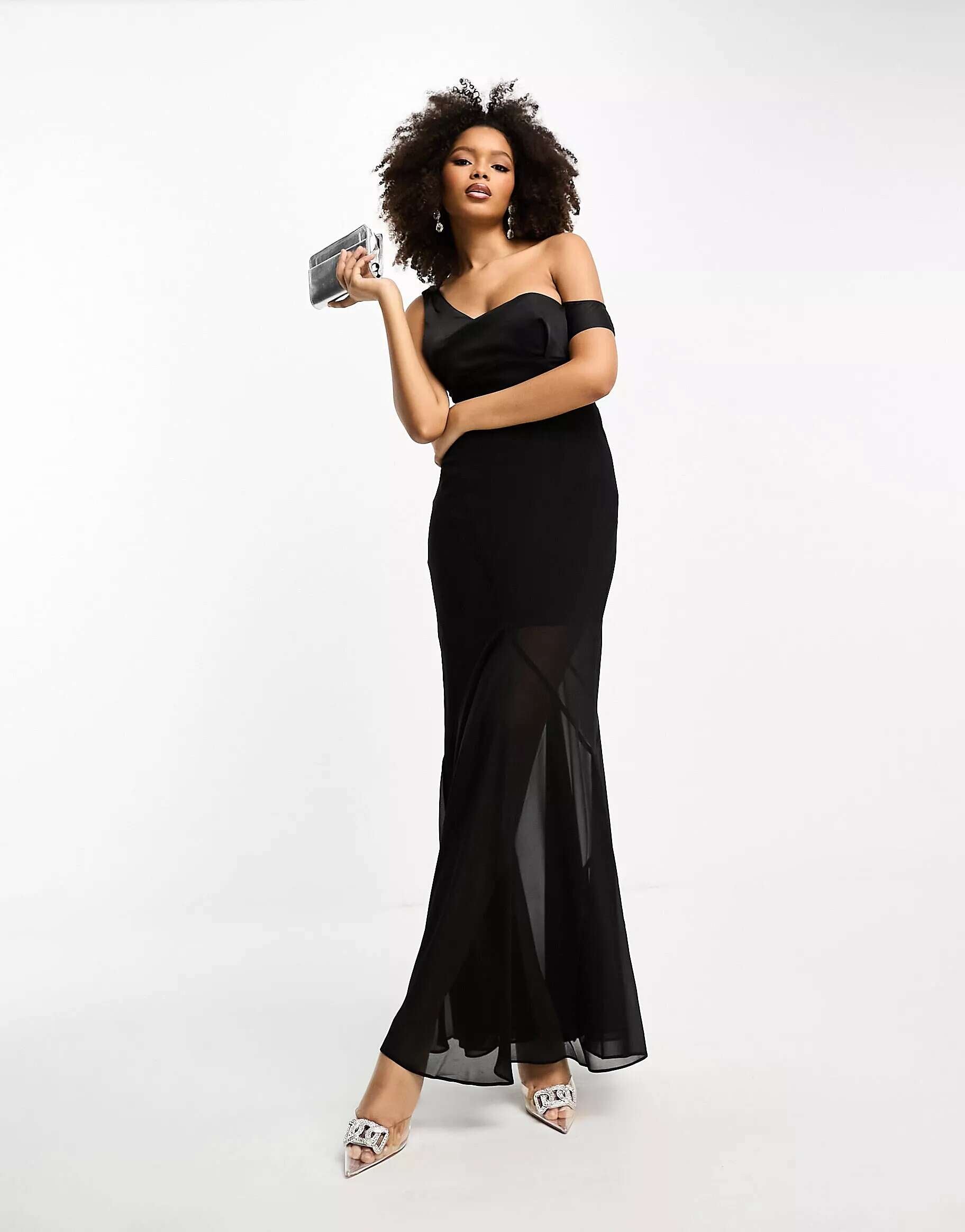 ASOS Sheer Satin Corset Maxi Dress in Black