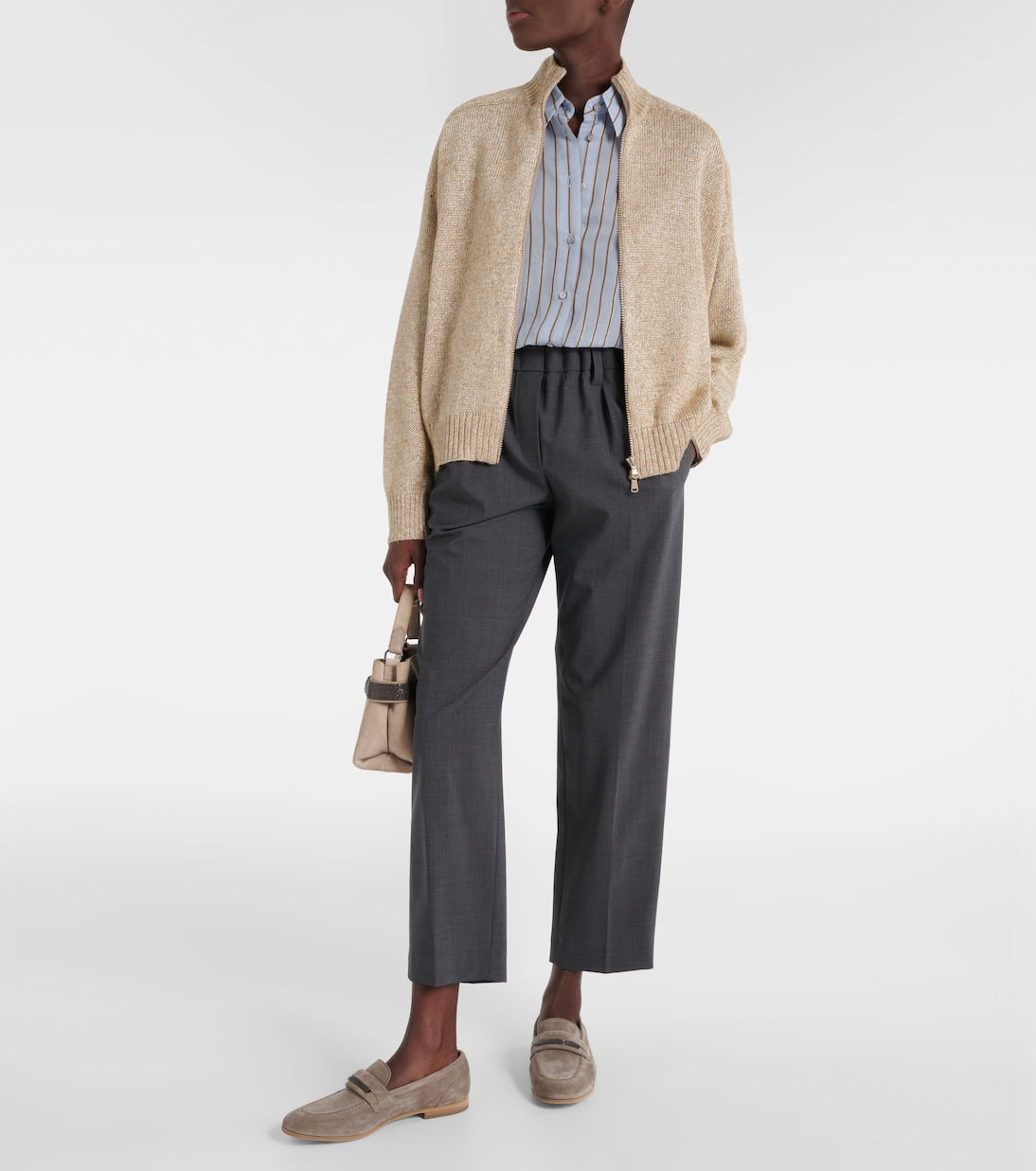 Cardigan with zipper Brunello Cucinelli, beige