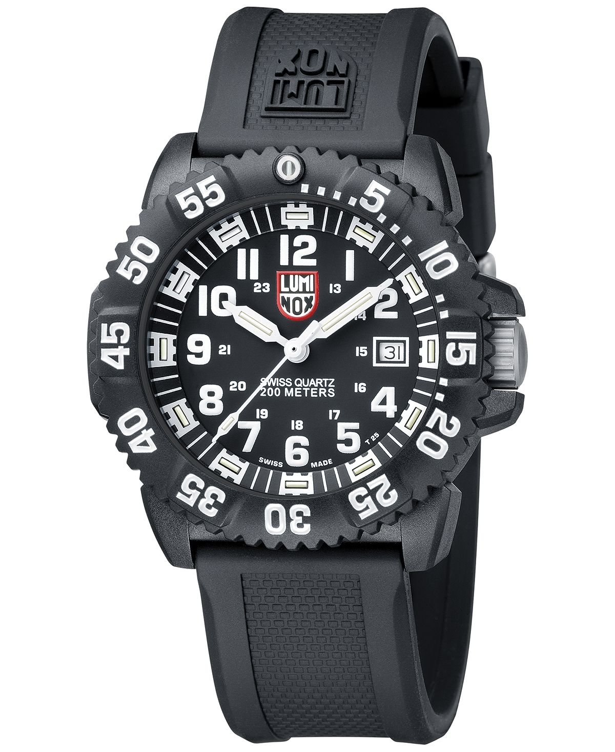 ساعة رجالية من Swiss Navy Seal ColorMark بحزام مطاطي أسود، 44 مم من Luminox